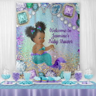 Afro Mermaid Baby Shower Backdrop Tapestry