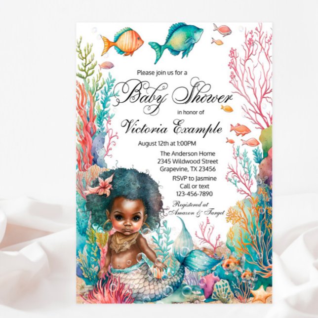 Afro Mermaid Baby Shower Invitation (Creator Uploaded)