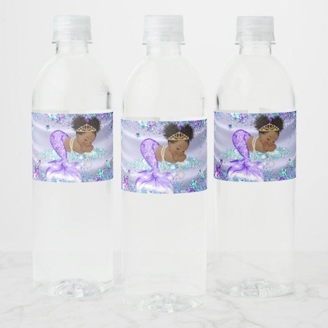 Afro Mermaid Baby Shower Water Bottle Labels (Bottles)