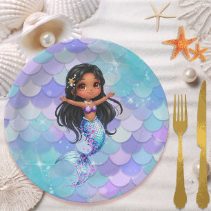 Afro mermaid Birthday Party - Under the Sea Splish Paper Plate