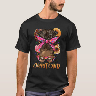 Afro Messy Bun Doughnut Black Womens Retro Cute T-Shirt