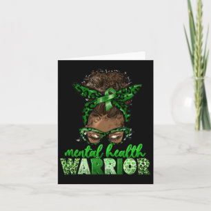 Afro Messy Bun Leopard Green Ribbon Mental Health  Card