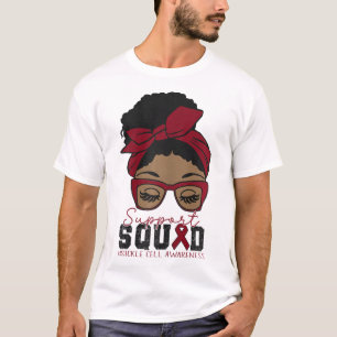 Afro Messy Bun Sickle Cell Awareness Month Burgund T-Shirt