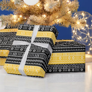 Afro Pop Modern Mud Cloth Black, White & Gold Wrapping Paper