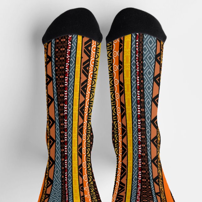 Afro Pop Modern Mudcloth Stripes Socks (Top)