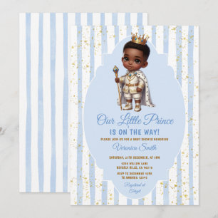 Afro Prince is on the way Blue Baby Shower Crown Invitation