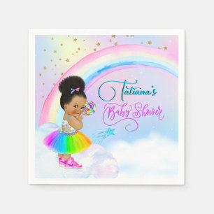 Afro Puff Baby Girl Pastel Rainbow Baby Shower Napkin