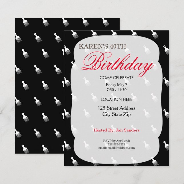 Afro Puff Birthday Party Invitations (Front/Back)