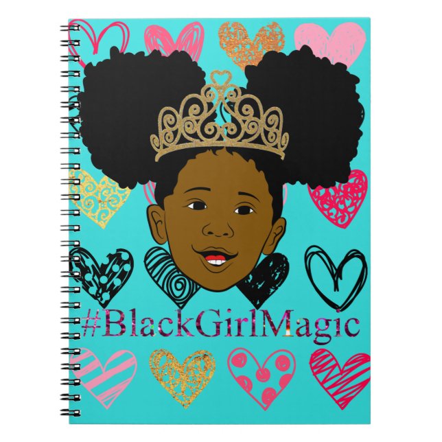 Afro Puff Black Girl Magic Spiral Notebook (Front)