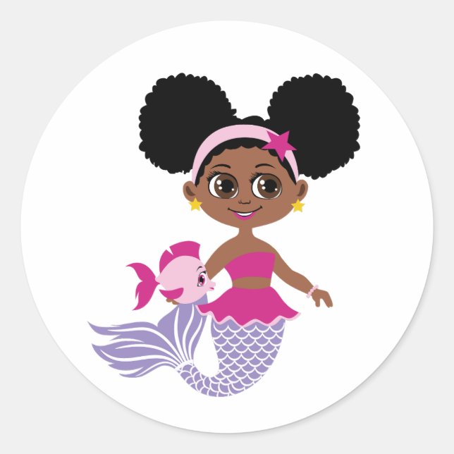 Afro Puff Mermaid Sticker for Party Favours (Front)