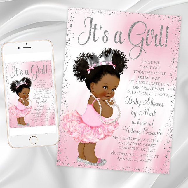 Afro Puff Princess Baby Shower by Mail Invitation (African American Princess Shower By Mail Invitation. Instant download - printed invitation available)