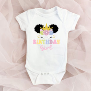 Afro Puff Unicorn Birthday Girl Party Outfit  Baby Bodysuit