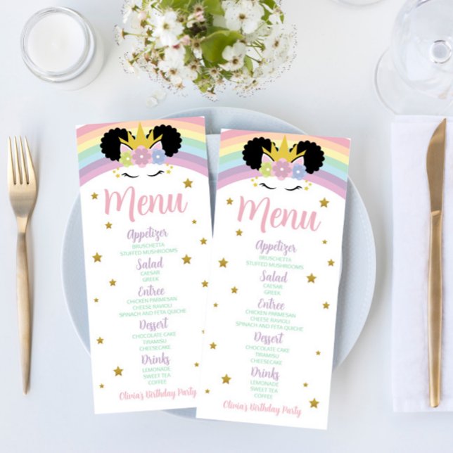 Afro Puff Unicorn Rainbow Birthday Party Food Menu (Creator Uploaded)