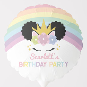 Afro Puff Unicorn Rainbows Birthday Party Balloon