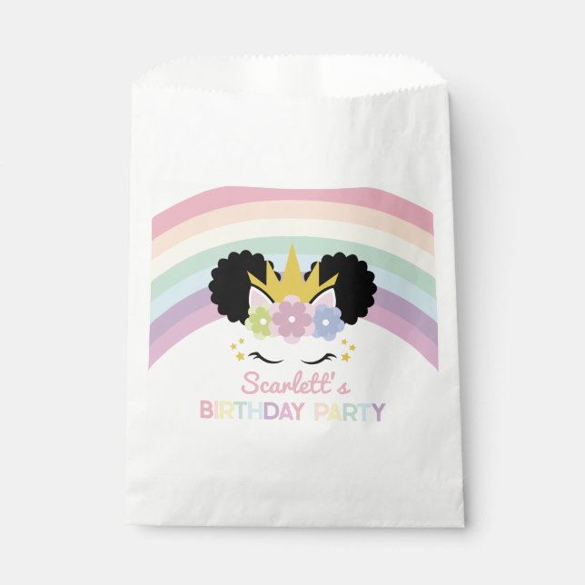 Afro Puff Unicorn Rainbows Birthday Party Favour Bag (Front)