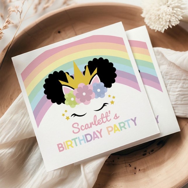 Afro Puff Unicorn Rainbows Birthday Party Napkin (Creator Uploaded)