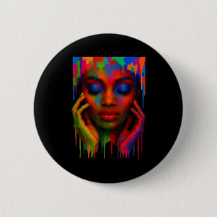 Afro queen black pride girls women paint art 2 inch round button