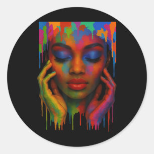 Afro Queen Black Pride Girls Women Paint Art Junet Classic Round Sticker