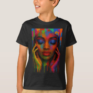 Afro Queen Black Pride Girls Women Paint Art Junet T-Shirt