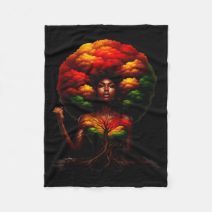Afro Queen Black Woman African Roots Melanin Black Fleece Blanket