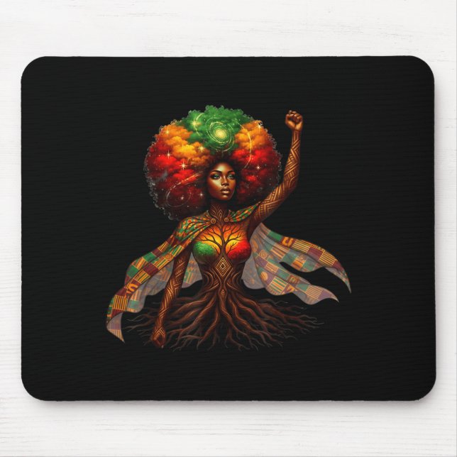 Afro Queen Black Woman African Roots Melanin Black Mouse Pad (Front)