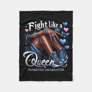 Afro Queen Fight Like A Queen Diabetes Awareness B Fleece Blanket