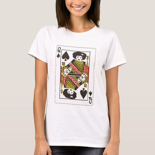 Afro Queen of Spades Black Queen of Spade Card T-Shirt (Front)
