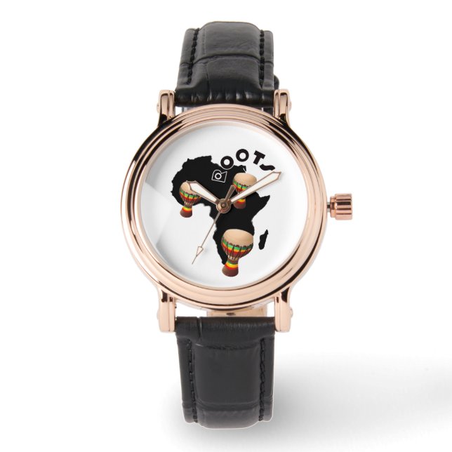 Afro Roots - Perfect Square Black Leather Watch (Front)