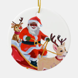 Afro santa and friends ceramic ornament