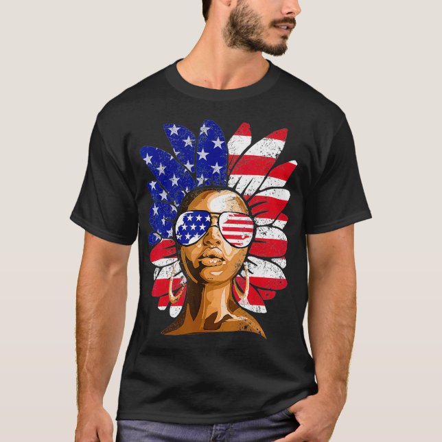 Afro Sunflower African American 4th of July Melani T-Shirt (Front)