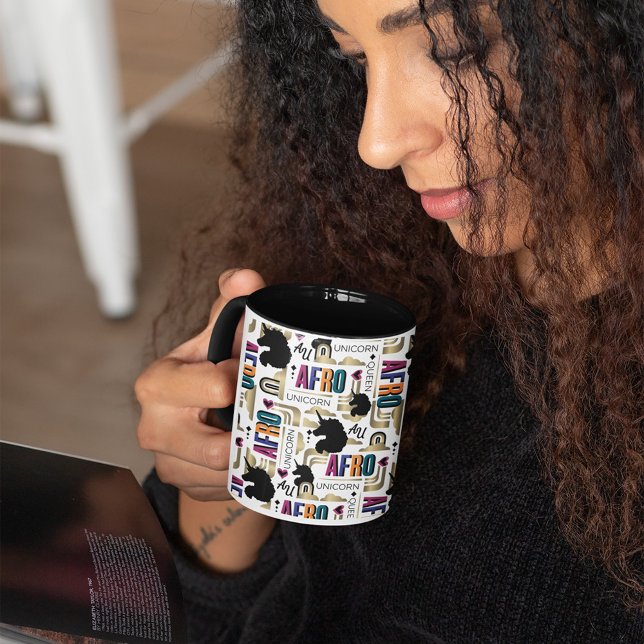 Afro Unicorn Bold Pattern Mug (Person holding mug)