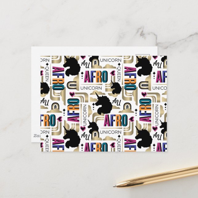Afro Unicorn Bold Pattern Postcard (Front/Back In Situ)