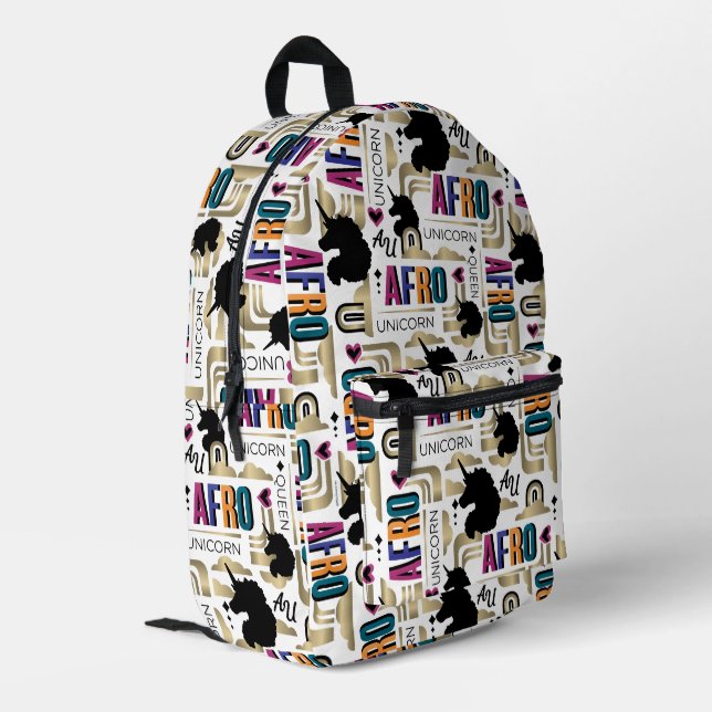 Afro Unicorn Bold Pattern Printed Backpack (Back Corner Left)