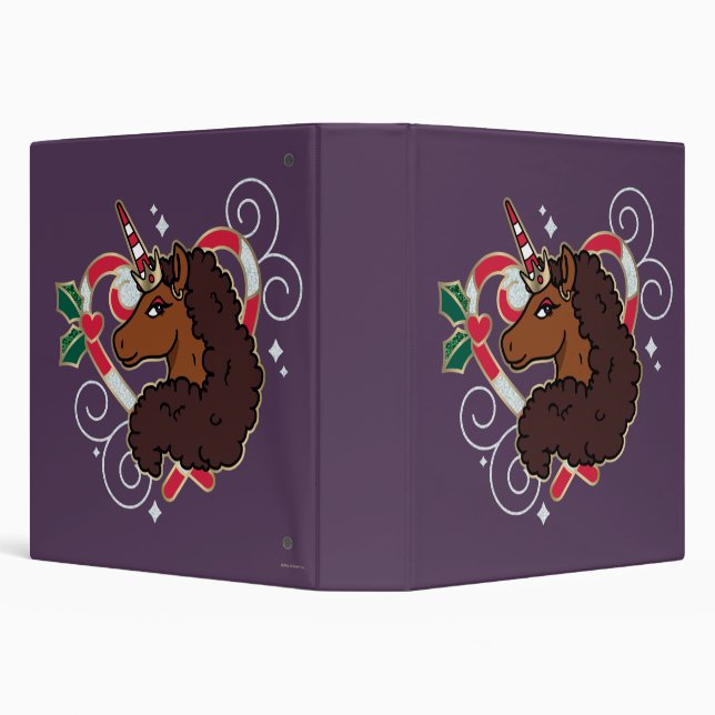 Afro Unicorn Candy Cane Heart Holiday Binder (Background)
