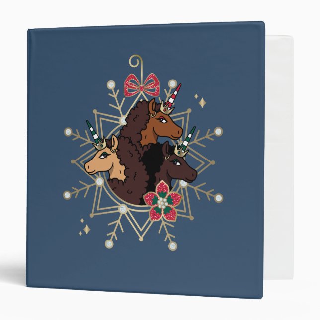 Afro Unicorn Festive Holiday Magical Binder (Front/Inside)