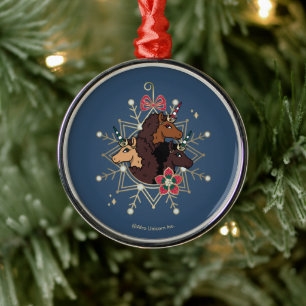 Afro Unicorn Festive Holiday Magical Metal Ornament