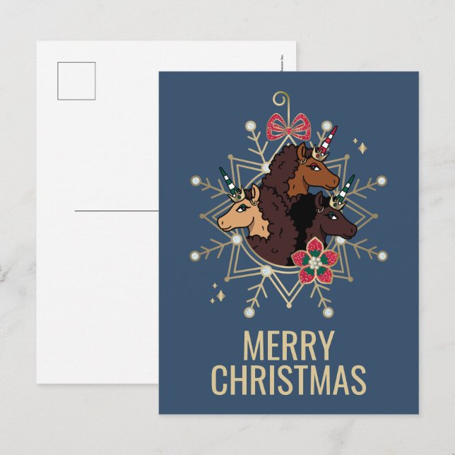 Afro Unicorn Festive Holiday Magical Postcard (Front/Back)