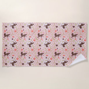 Afro Unicorn Heart & Star Pink  Pattern Beach Towel