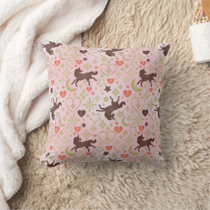Afro Unicorn Heart & Star Pink  Pattern Throw Pillow