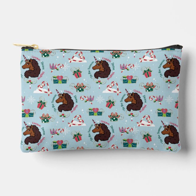 Afro Unicorn Holiday Pattern Accessory Pouch (Front)