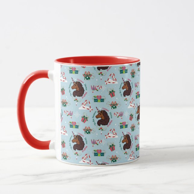 Afro Unicorn Holiday Pattern Mug (Left)