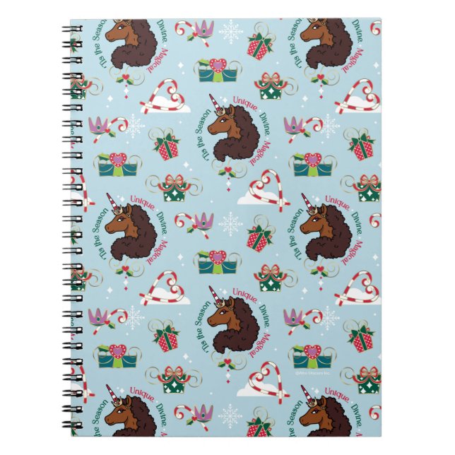 Afro Unicorn Holiday Pattern Notebook (Front)