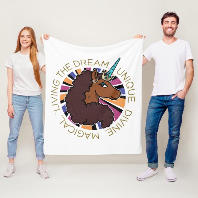 Afro Unicorn Living the Dream Design Fleece Blanket (In Situ)