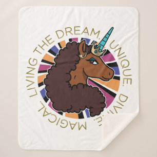Afro Unicorn Living the Dream Design Sherpa Blanket