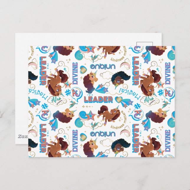 Afro Unicorn Magical Empowering Pattern Postcard (Front/Back)