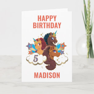 Afro Unicorn Magical Girls Birthday Card