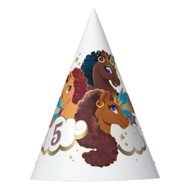 Afro Unicorn | Magical Girls Birthday Party Hat (Front)