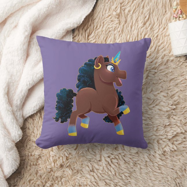 Afro Unicorn | Magical Prancing Throw Pillow (Blanket)