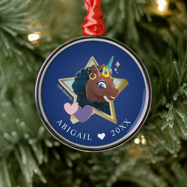 Afro Unicorn Magical Star Metal Ornament (Tree)