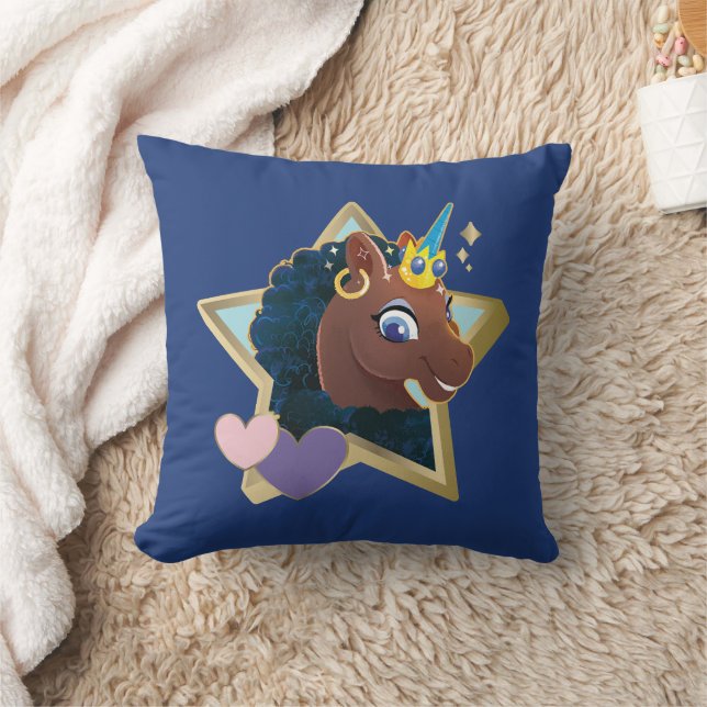 Afro Unicorn Magical Star Throw Pillow (Blanket)